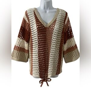 C EST 1946 Womens Size Large
Cream Mauve Open Knit Sweater Tie
Waist Bell Sleeve